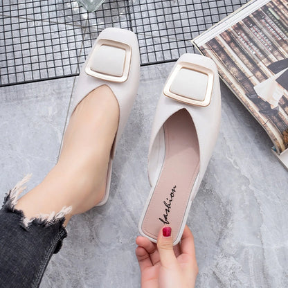 2025 Flat Retro Women Sandals Fashion Spring And Summer Solid Color Round Toe Shoes Non Slip Casual Simple Metal Women Shoes