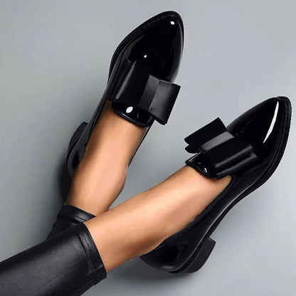Women's Patent Leather Bow Loafers - Pointed Toe Flat Shoes
