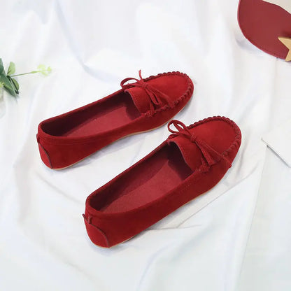 Women's Suede Ballet Flat Loafers - Slip-On Casual Sneakers