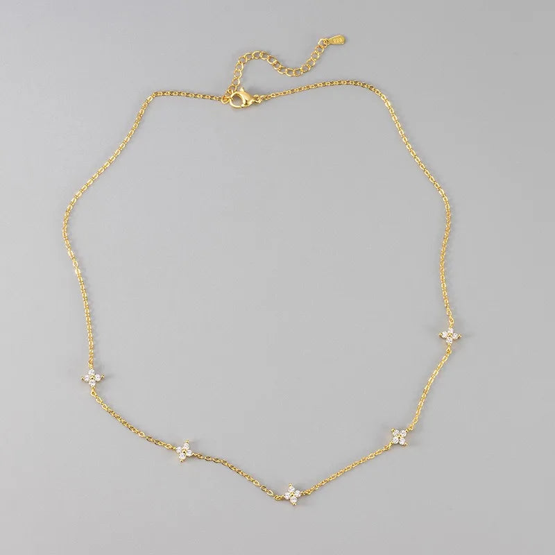 Stainless Steel Zircon Necklaces For Women 18k Gold Plated Four Leaf Grass Crystal Clover Choker Neck Chain Luxury Jewelry Gifts