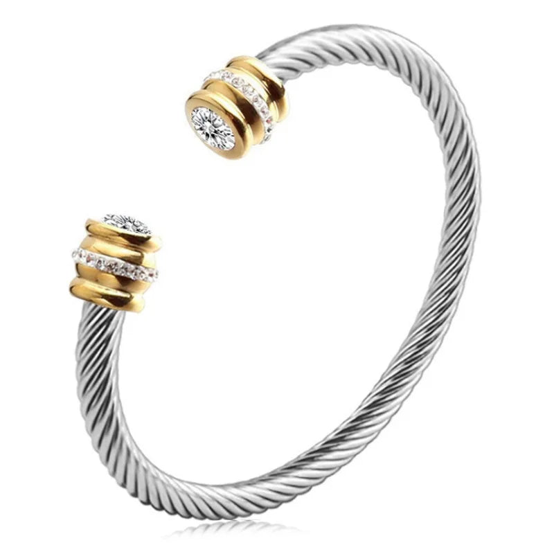 Seven-Color Zircon Bracelet - Titanium Steel European Woven Style Bangle