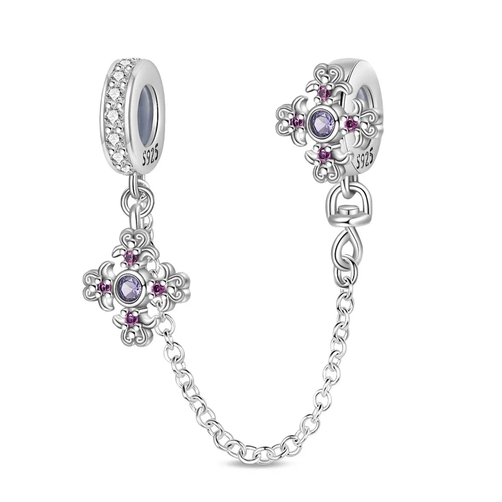925 Sterling Silver Heart, Infinity & Triple Jewel Safety Chain Charm | Fits Pandora & Most Bracelets