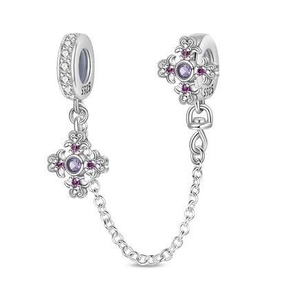 925 Sterling Silver Heart, Infinity & Triple Jewel Safety Chain Charm | Fits Pandora & Most Bracelets