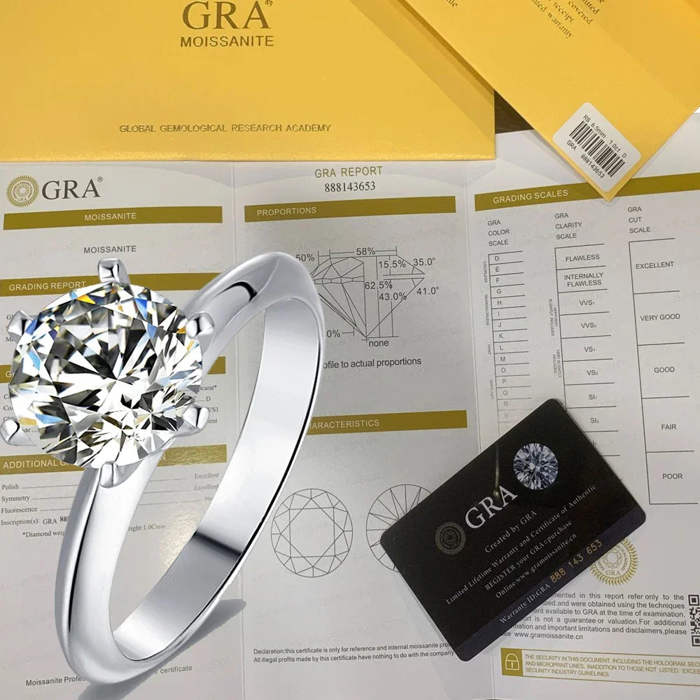 Real Moissanite Solitaire Ring — D Color VVS1 925 Silver | 1–3ct Engagement