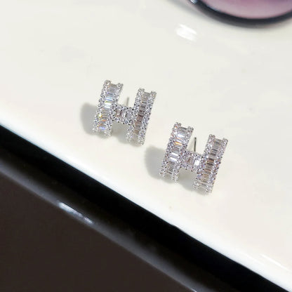 High Luxury Letter H Women's Earrings - Sparkling Rhinestones Inlaid Fashionable Gift Jewelry