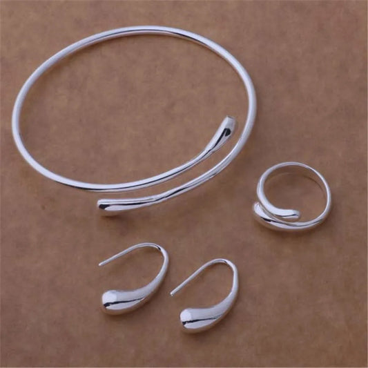 925 Silver Plated Crystal Heart Jewelry Set | Necklace, Earrings, Bracelet & Ring for Women