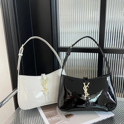 Glossy Leather Underarm Bag, Fashion Shoulder Purse for Women, Versatile Top Handle Tote Chic  Minimalist Crossbody Bag