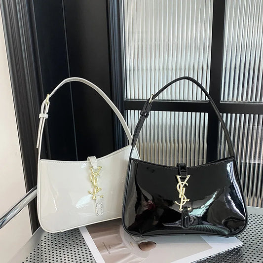 2025 Glossy Leather Underarm Bag, Fashion Shoulder Purse for Women, Versatile Top Handle Tote Chic  Minimalist Crossbody Bag
