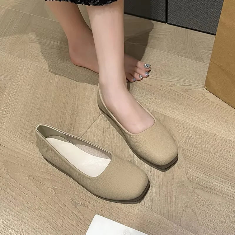 Women's Premium Leather Square Toe Loafers - Lightweight Work Flats