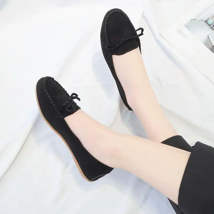 Women's Suede Ballet Flat Loafers - Slip-On Casual Sneakers