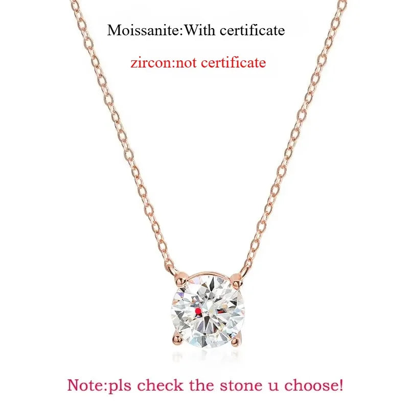 Moissanite Pendant Necklace - 925 Sterling Silver & 18K Rose Gold, 1ct to 5ct, D Color VVS1