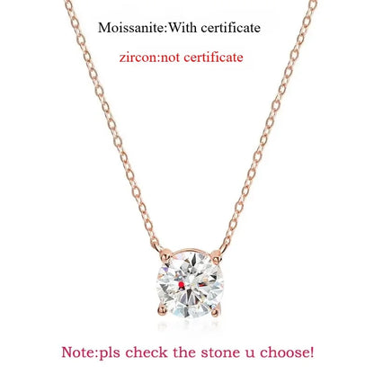 Moissanite Pendant Necklace - 925 Sterling Silver & 18K Rose Gold, 1ct to 5ct, D Color VVS1