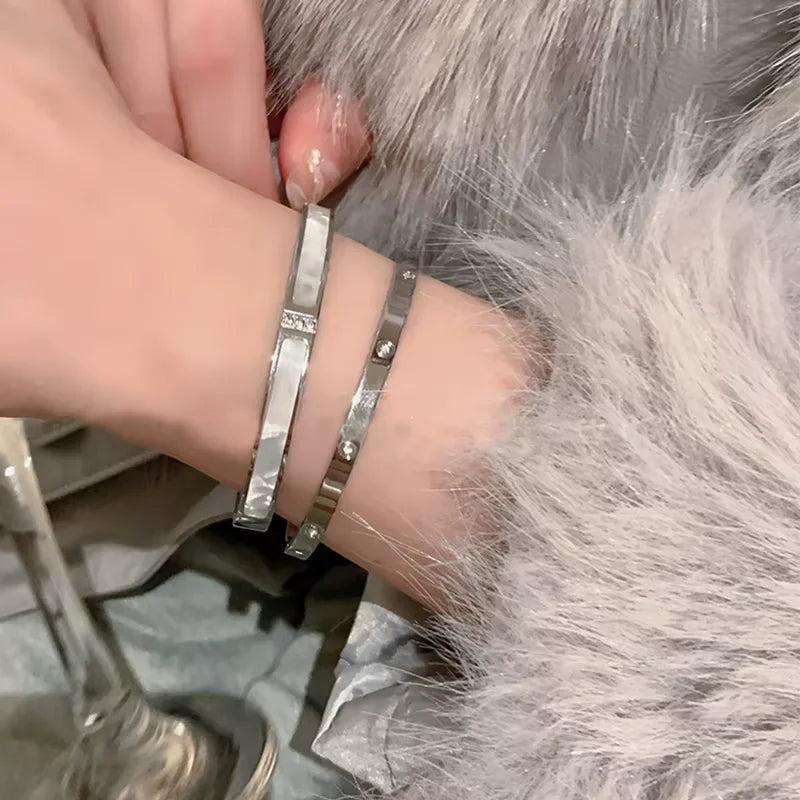 Silver Color Stainless Steel Bangle Bracelet for Women Girls Waterproof Fashion Jewelry Perfect Mother's Day Gift