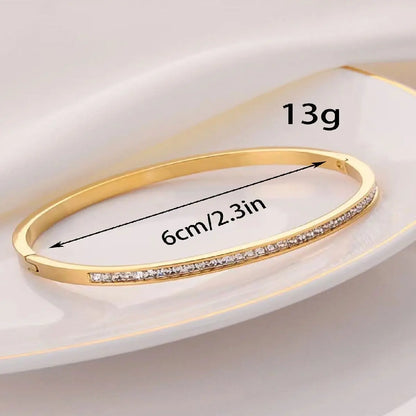 Titanium Steel Gold Bracelet - Classic Zircon Inlaid Bangle for Women