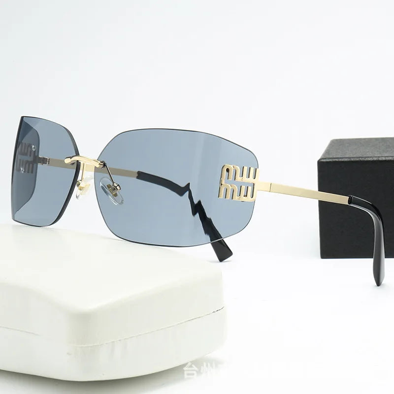 Curved One-Piece Frameless Sunglasses - Square Cut-Edge UV400 Street Style