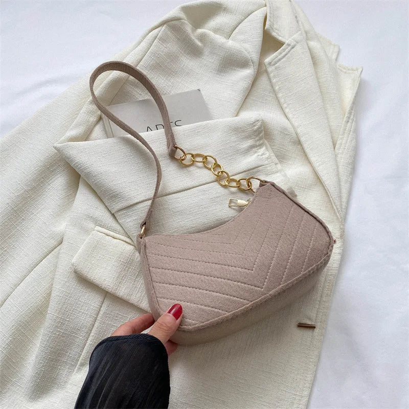 Mini Crescent Saddle Bag - Designer Felt Shoulder Bag for Women