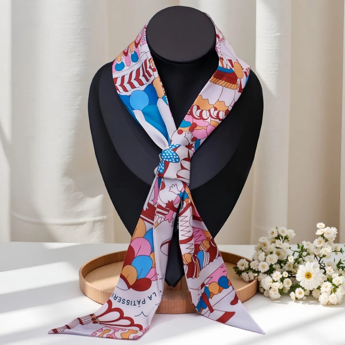 Silk Scarf Ribbon Hair Tie for Women Long Printed Accessory Bag Handle Decoration Neck Wrap Stylish Headband Multiuse