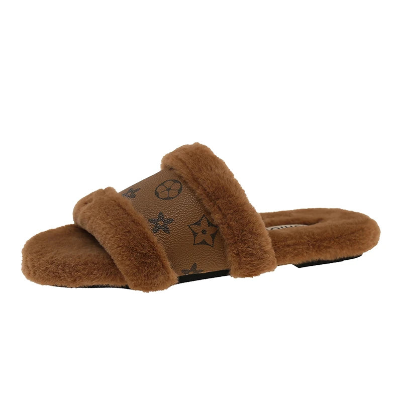 Women's Furry Flip Flop Slippers - Plush Summer Party Slides