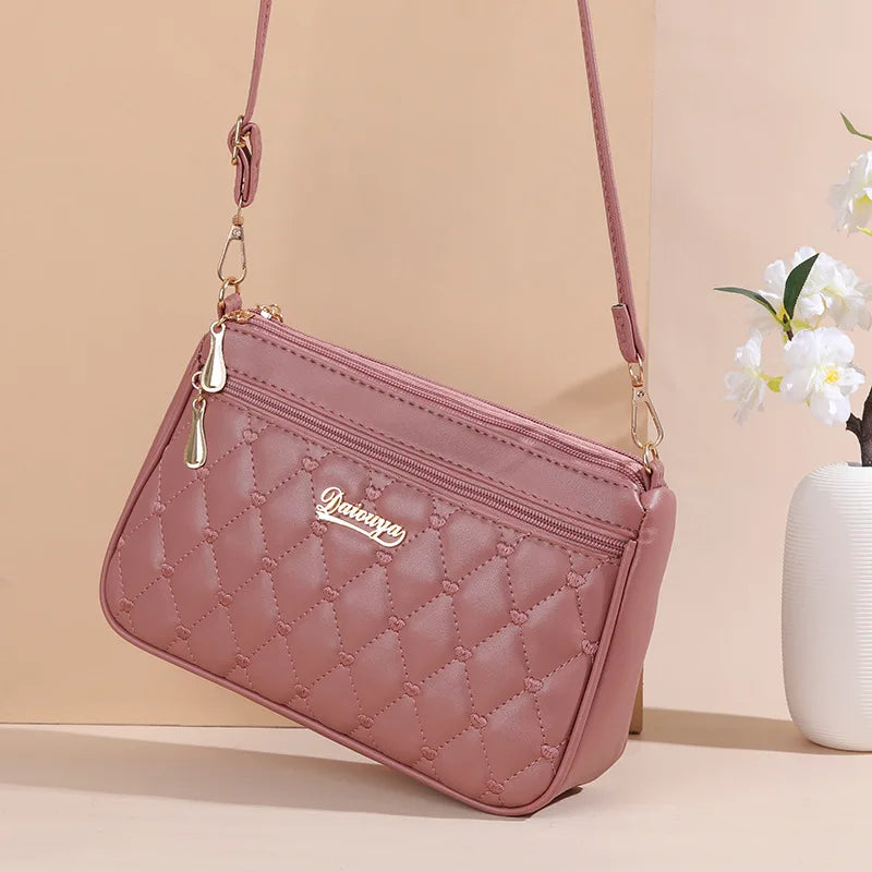 Fashion PU Leather Crossbody Bag - Large Capacity Shoulder Bag with Embroidery Detail