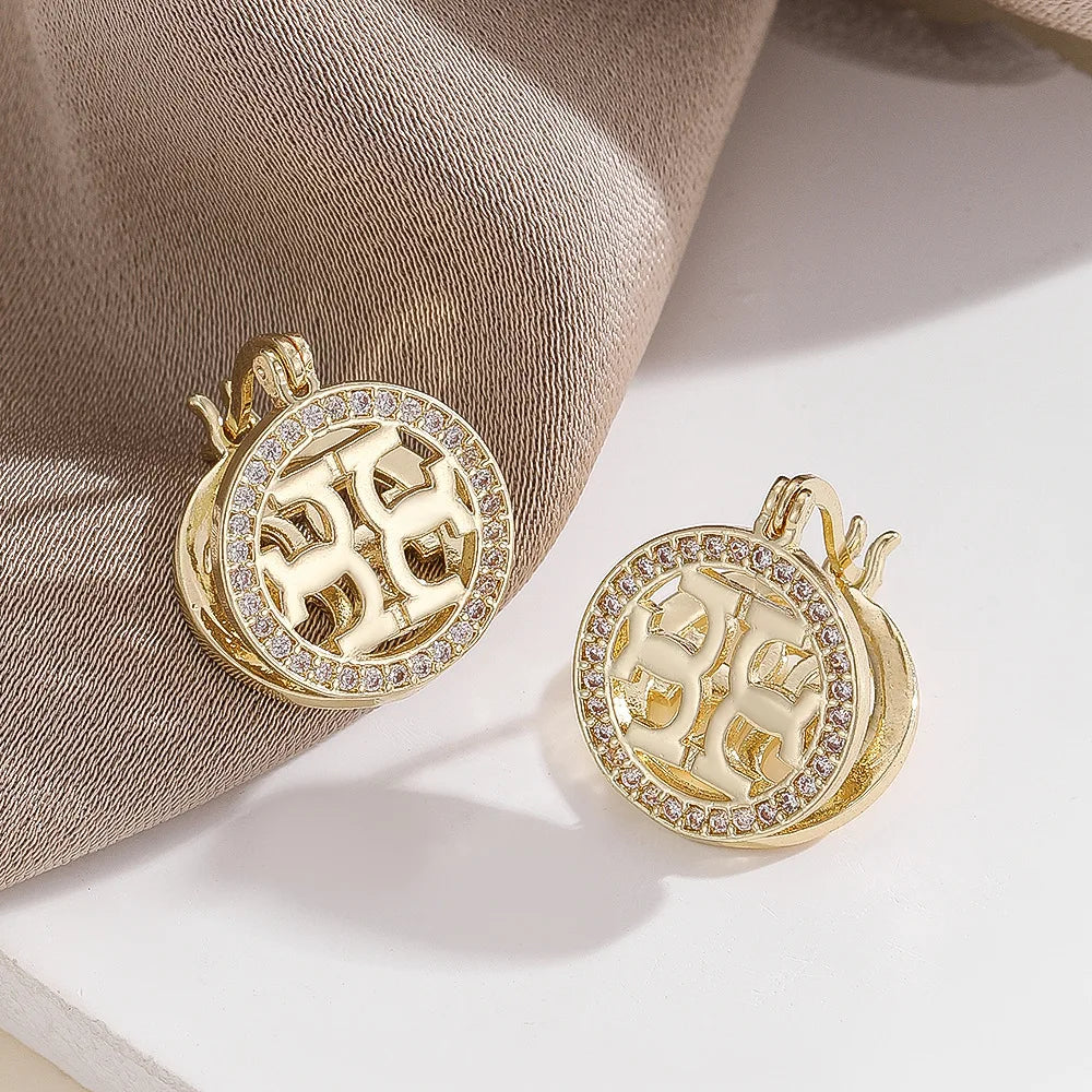 Rhinestone Earrings for Women Gold Silver Round Hollow Geometric Dangle Earrings Wedding Party Daily Wear Fashion Jewelry Gift