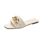 Women's Square Toe Chain Sandals - Metal Detail Flat Slide Flip Flops