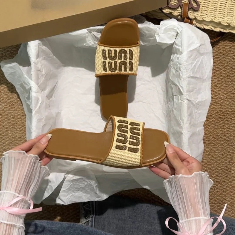 Women's Woven Beach Sandals - Summer Flip Flop Slides