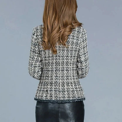 Wool Blend Tweed Coat - Half Plaid Korean Style Autumn Winter 2025