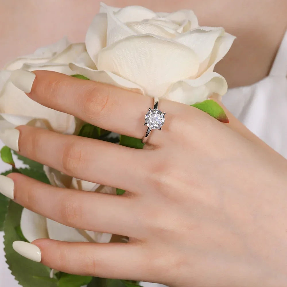 2ct Moissanite Solitaire Ring - 925 Sterling Silver, D Color VVS1, GRA & CMA Certified