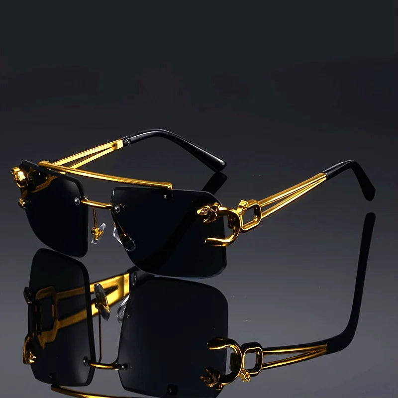 CEYYOR Vintage Punk Frameless Sunglasses — Golden UV400 Anti-Reflective | Women & Men