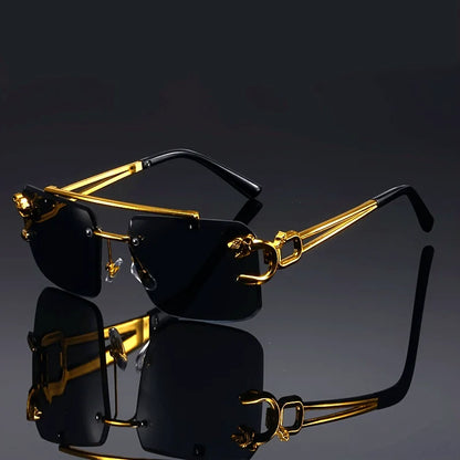 CEYYOR Vintage Punk Frameless Sunglasses — Golden UV400 Anti-Reflective | Women & Men