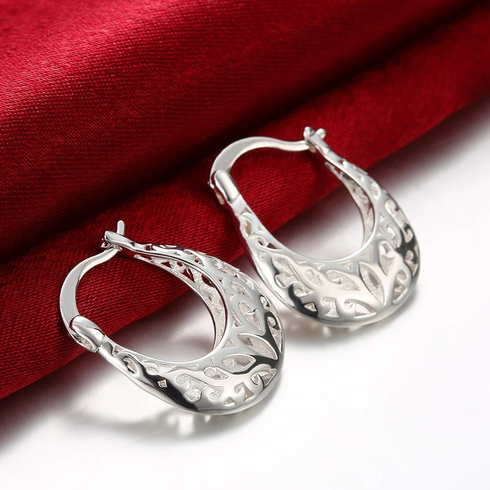 New Sterling Silver Earrings for Women high quality Jewelry Hollow Carved Christmas Gifts Trendsetter