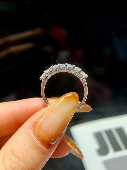 Real Moissanite 7-Stone Eternity Band - 925 Sterling Silver, 0.7ct Total, Passes Diamond Tester