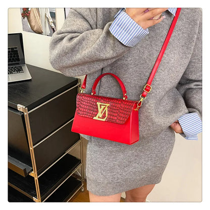 2025 Trendy Women's Shoulder Bag - Large Capacity, Glossy Leather with Letter Print, Adjustable Strap for Daily Use