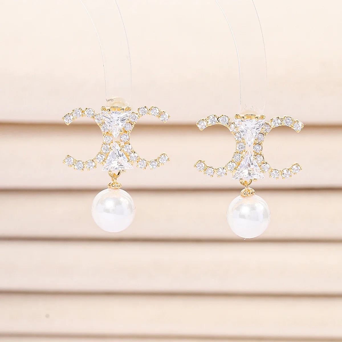925 Silver Needle Luxury Double C Gemstone Pearl Drop Earrings, Elegant Daily Wear Statement Jewelry Gift for Women