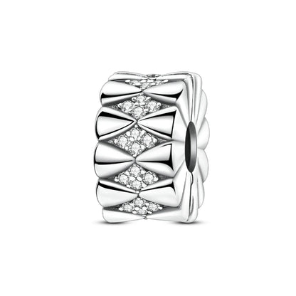 925 Sterling Silver CZ Pave Round Clip Charm - Bracelet Necklace Bead