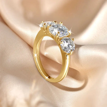3-Stone Moissanite Engagement Ring - 14K Gold Filled, 8mm & 6.5mm Round Cut