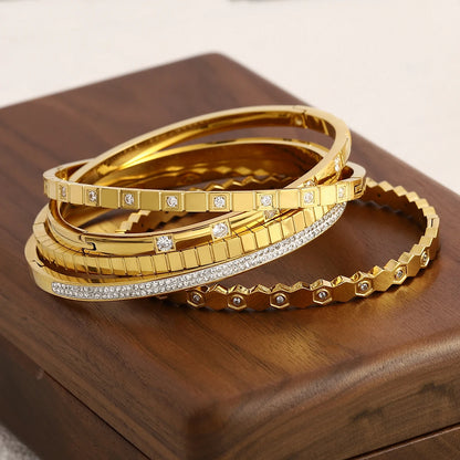 Greatera Trendy Gold Plated 316L Stainless Steel Bangles Bracelets for Women Delicate Cubic Zirconia Bracelet Party Jewelry 2024