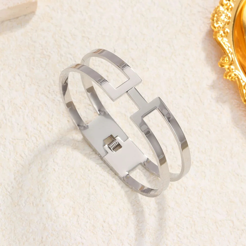 Fashionable stainless steel double-layer cuff bracelet men and women letter bracelet couple jewelry gift wholesale