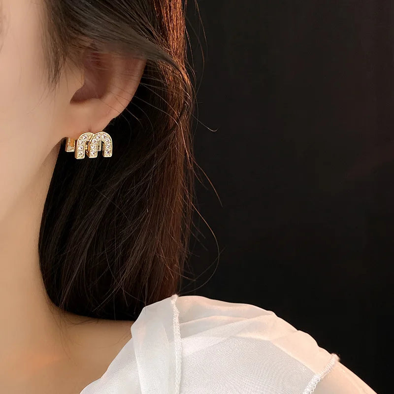 Zircon Drop Oil M Letter Ear Buckle Female Design High-grade Sense Stud Earrings for Women Fashion Light Luxury Jewelry Gifts
