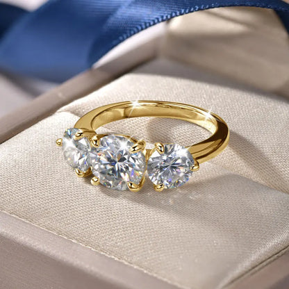 3-Stone Moissanite Engagement Ring - 14K Gold Filled, 8mm & 6.5mm Round Cut