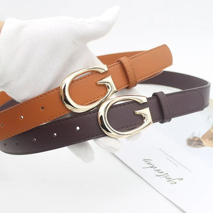 ‌2025 PU Leather Belt - Gold G-Buckle, Trendy Waistband for Jeans, Women's Fashion Accessory, Adjustable & Stylish‌