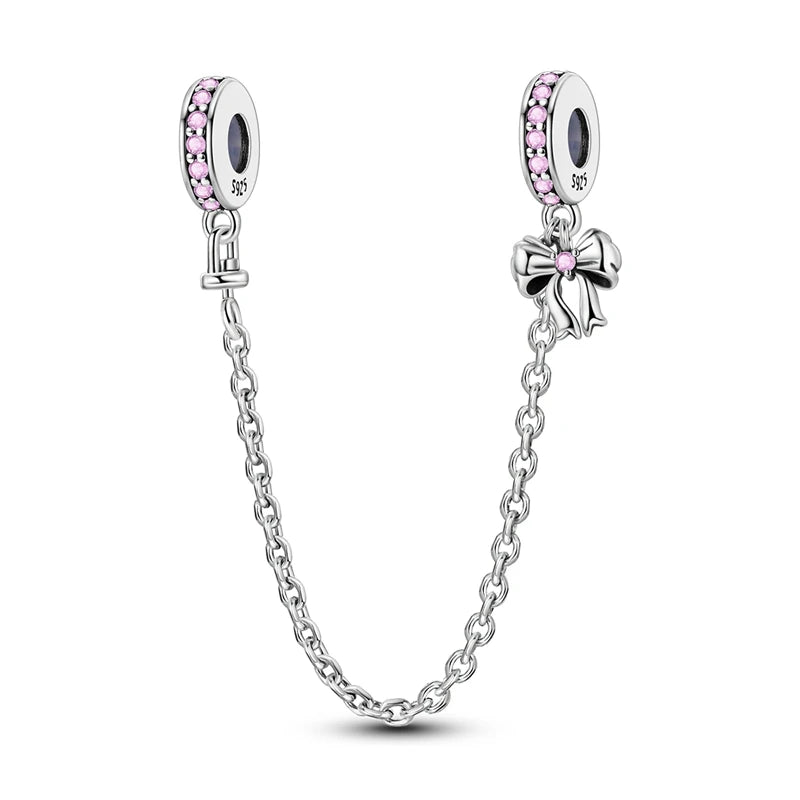 925 Sterling Silver Heart, Infinity & Triple Jewel Safety Chain Charm | Fits Pandora & Most Bracelets