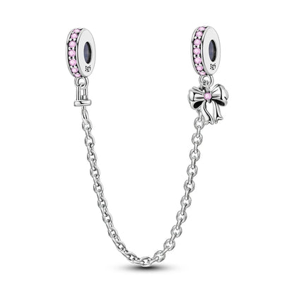 925 Sterling Silver Heart, Infinity & Triple Jewel Safety Chain Charm | Fits Pandora & Most Bracelets
