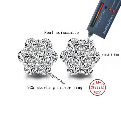 Real Moissanite Snowflake Stud Earrings — D Color 925 Sterling Silver | Women