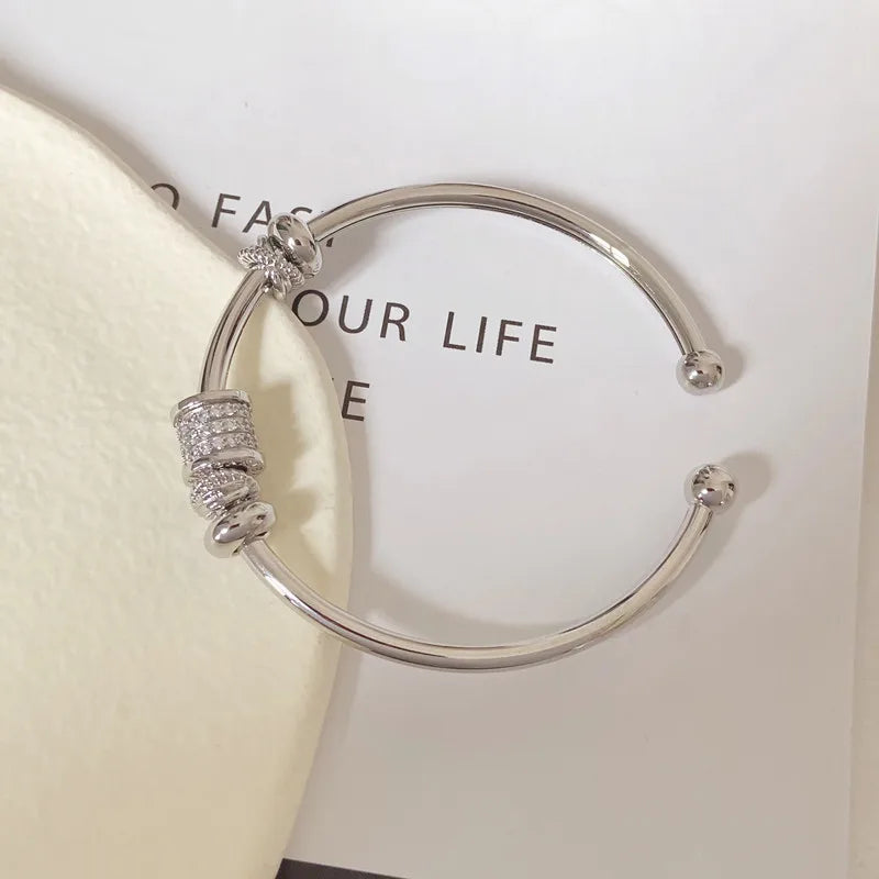 UILZ Gold Plated Cuff Bangle Copper Material Cubic Zircon Stone Rhodium Plated Size Adjustable Cuff Bracelet Girl Fashion Gifts