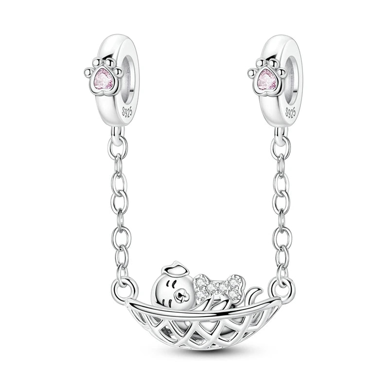925 Sterling Silver Heart, Infinity & Triple Jewel Safety Chain Charm | Fits Pandora & Most Bracelets