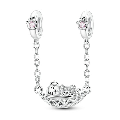 925 Sterling Silver Heart, Infinity & Triple Jewel Safety Chain Charm | Fits Pandora & Most Bracelets