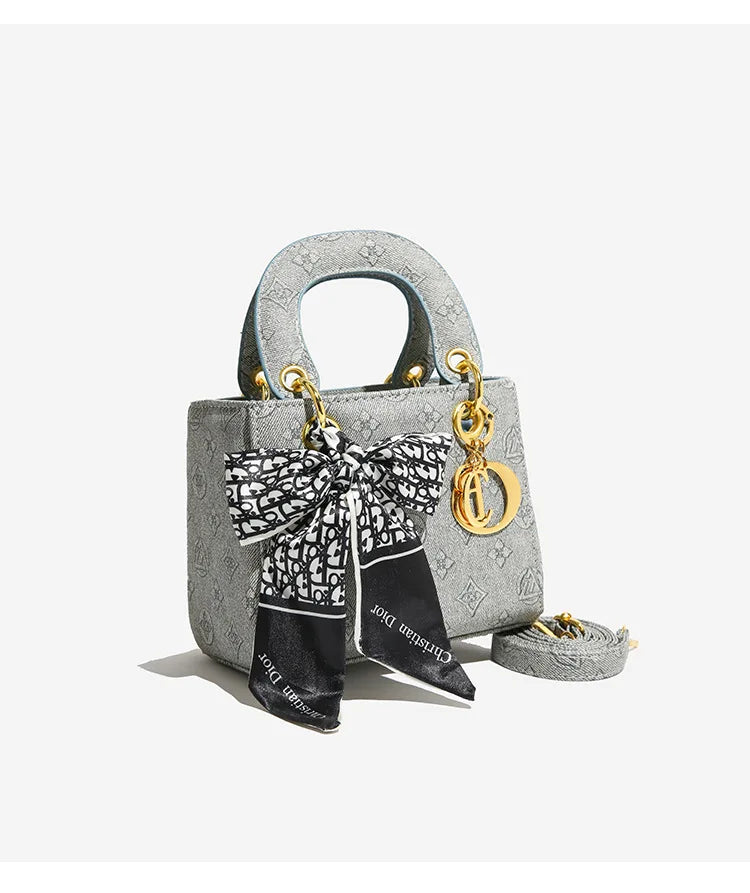 2025 Elegant Top Handle Bag for Women,Retro Floral Crossbody Purse with Silk Scarf Accent, Day To Evening Versatile Shoulder Bag