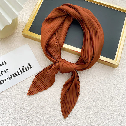 New Floral Print Pleated Silk Scarf Square Neck Scarves Crinkle Hair Bands Scarf Bandana Satin Hijab Head Wraps Neckerchief