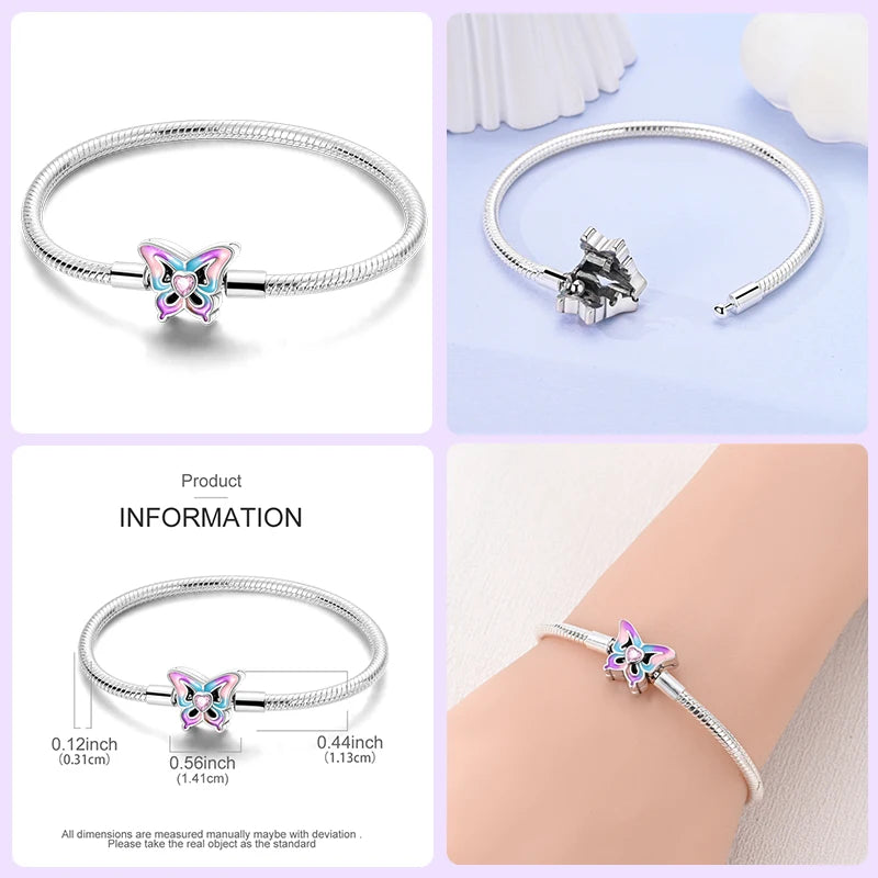 Sterling Silver Butterfly Zircon Bracelet - Colorful Crystal Wedding Jewelry